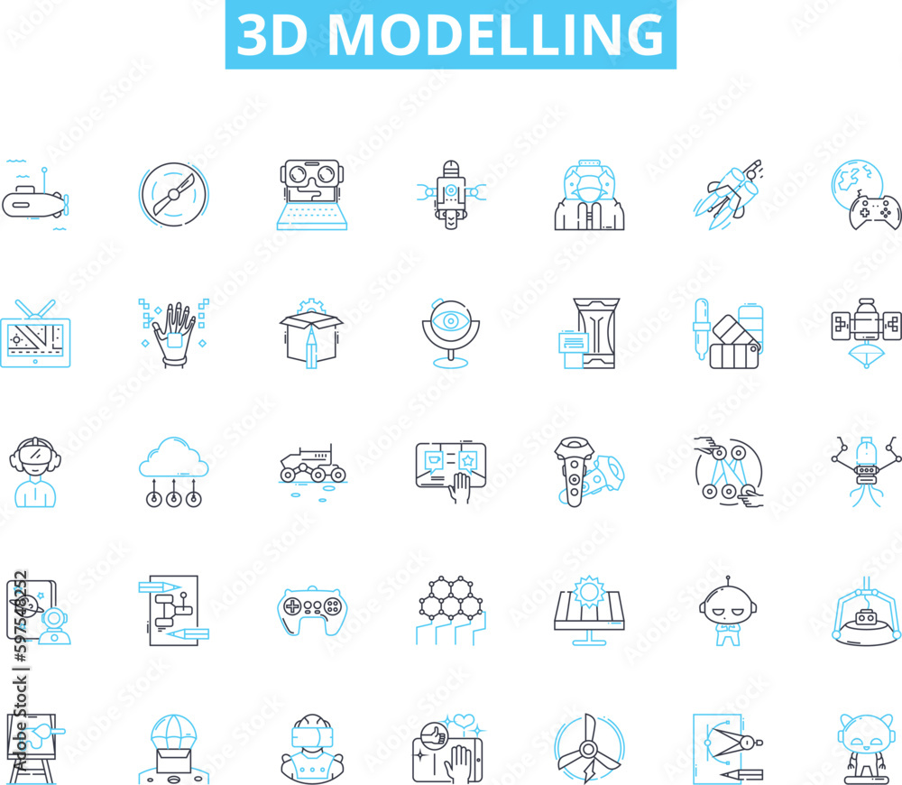 3d modelling linear icons set. Rendering, Sculpting, Texturing, Animation, Modeling, Rigging, Lighting line vector and concept signs. Shading,Design,Visualization outline illustrations Generative AI 3d modelling linear icons set. Rendering, Sculpting, Texturing, Animation, Modeling, Rigging, Lighting line vector and concept signs. Shading,Design,Visualization outline illustrations Generative AI