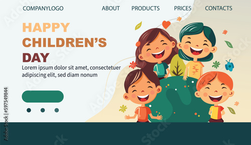 Happy International Children's Day greeting card. It is celebrated annually in honor of children, whose date of observance varies by country.