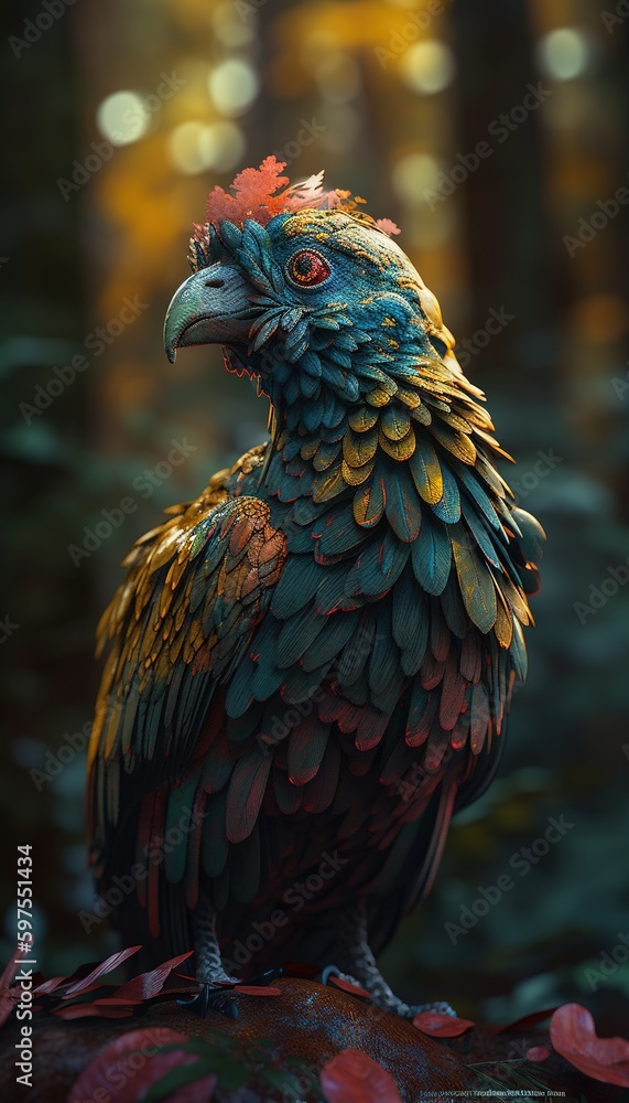 Portrait of a rooster. AI generated art illustration.