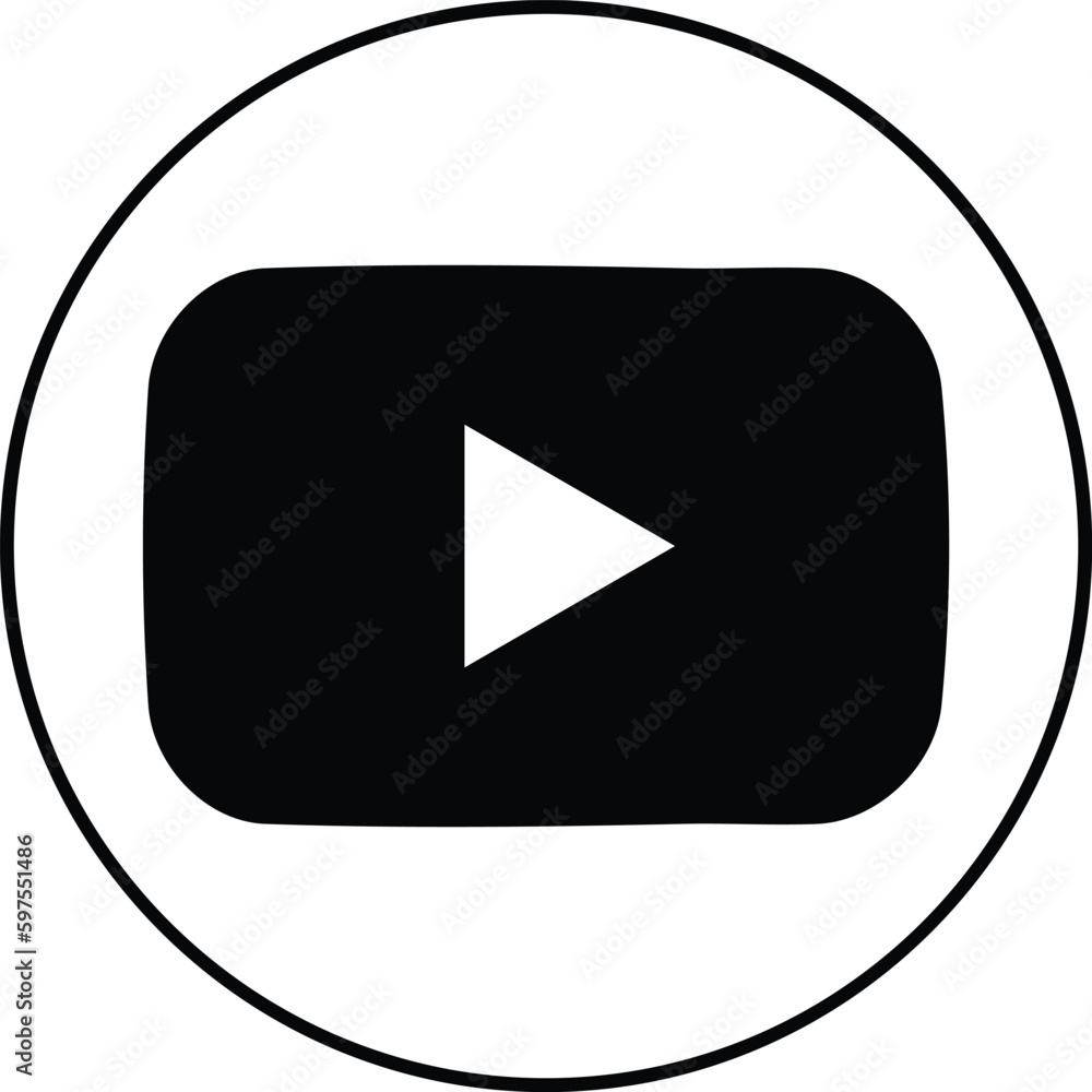 Black and white YouTube logo on a transparent background. Realistic