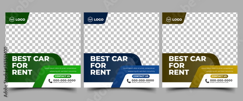 Car rental promotion social media post template. Usable for social media, story and web internet ads