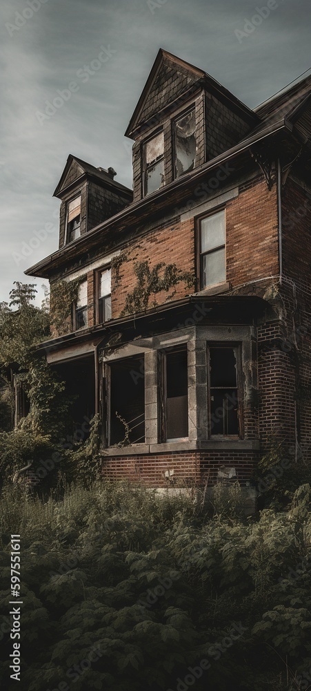 Abandoned house in the woods. AI generated art illustration. Abandoned house in the woods. AI generated art illustration.