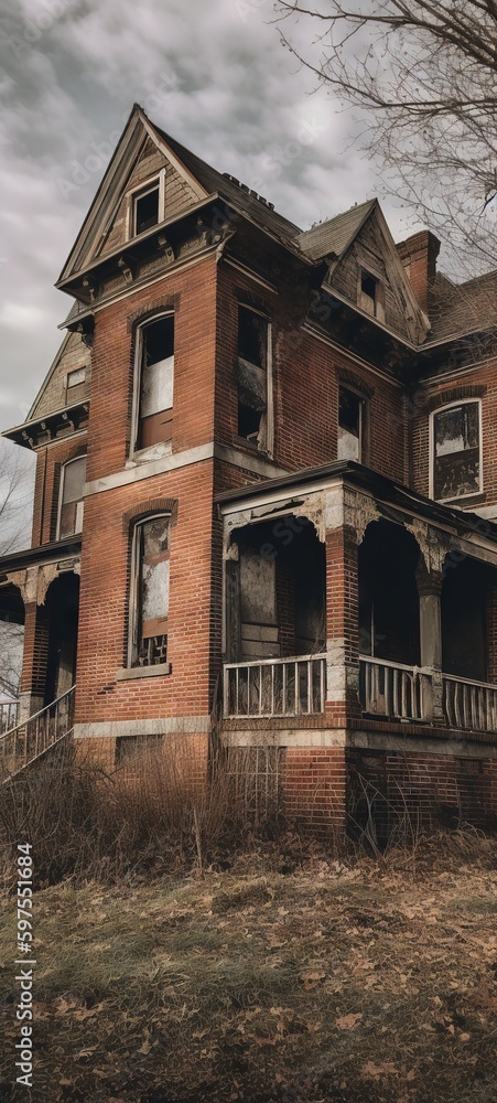 Abandoned house in the woods. AI generated art illustration. Abandoned house in the woods. AI generated art illustration.