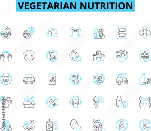 vegetarian nutrition linear icons set. Vegetables, Protein, Fiber, Iron, Calcium, Vitamin B, Omega- line vector and concept signs. Soy,Legumes,Nuts outline illustrations Generative AI