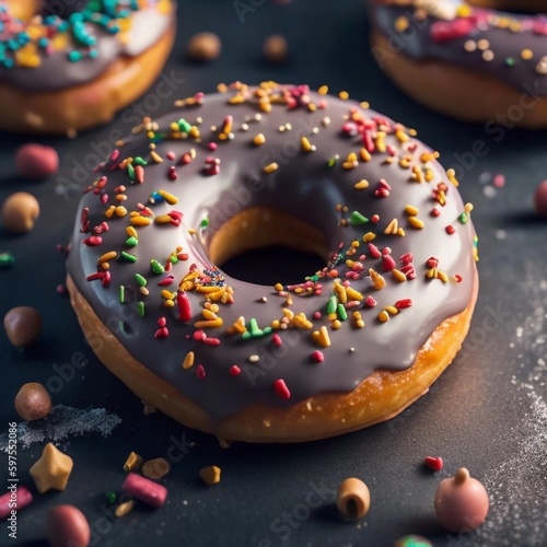 Sweet Treats Indulging in Glazed Donuts with Sprinkles Made with Generative AI Technology
