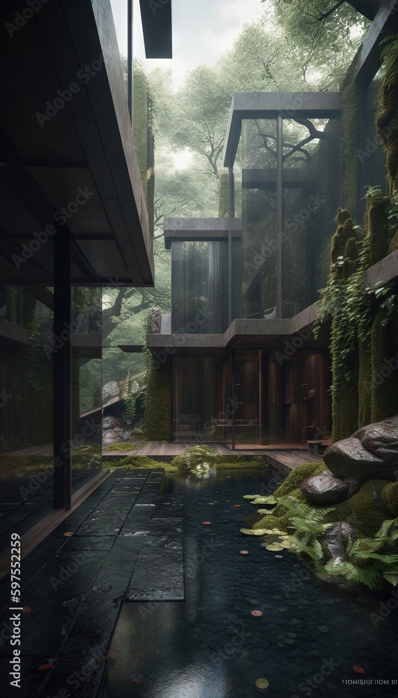 Naklejka premium House on the river. AI generated art illustration.