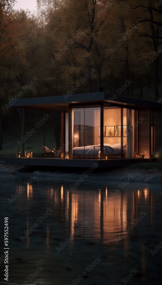 House on the river. AI generated art illustration. House on the river. AI generated art illustration.