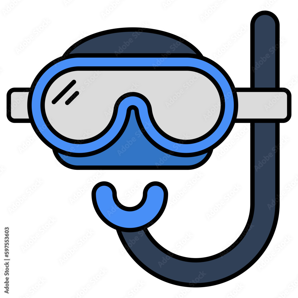 Oxygen pipe with goggles, icon of snorkeling mask Oxygen pipe with goggles, icon of snorkeling mask