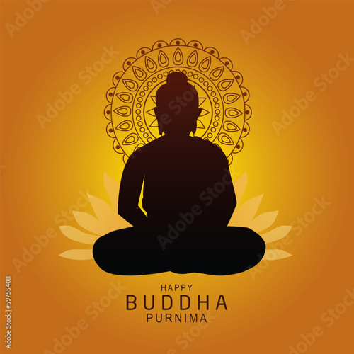 Happy Vesak Day Buddha Purnima With yellow Background Silhouette Vector Illustration design