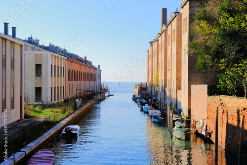 View on venetian lagoon through canal