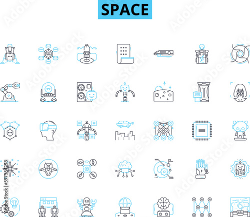 Space linear icons set. Cosmos, Universe, Galactic, Celestial, Astronomy, Extraterrestrial, Nebula line vector and concept signs. Starry,Interstellar,Planet outline illustrations Generative AI