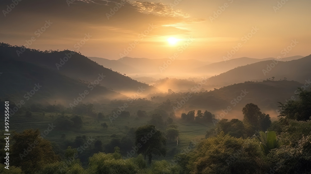 Naklejka premium sunrise in the mountains. Generative Ai