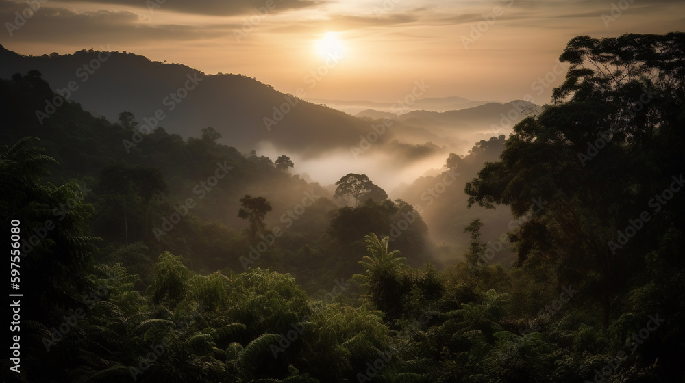 sunset over hills with thick floating clouds.GENERATIVE AI sunset over hills with thick floating clouds.GENERATIVE AI