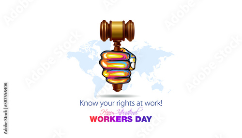 International Workers Day. Creative Greeting. Labour fight for human rights concept.