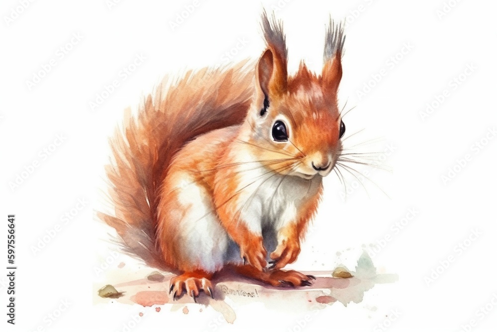 Obraz premium Squirrel on a tree. AI generated art illustration.