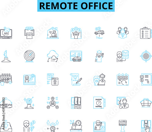 Remote office linear icons set. Telecommuting, Virtual, Remote, Digital, Online, Teleworking, Mobile line vector and concept signs. Distance,Telepresence,E-Office outline illustrations Generative AI