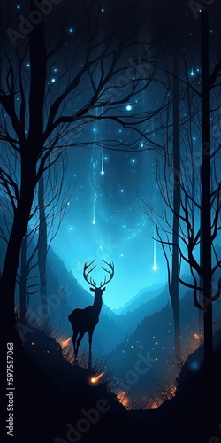 Deer in the morning. AI generated art illustration.  © Дима Пучков