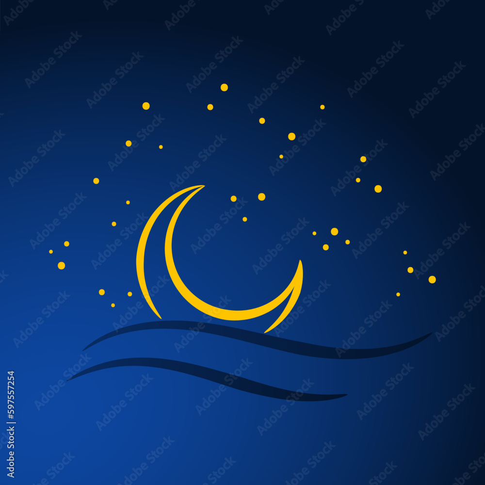 moon stars and clouds cartoon on blue background. vector illustration.