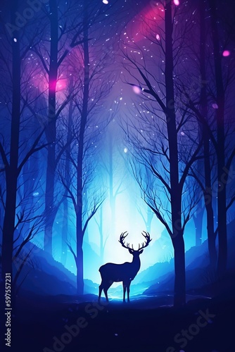 Deer in the morning. AI generated art illustration.  © Дима Пучков