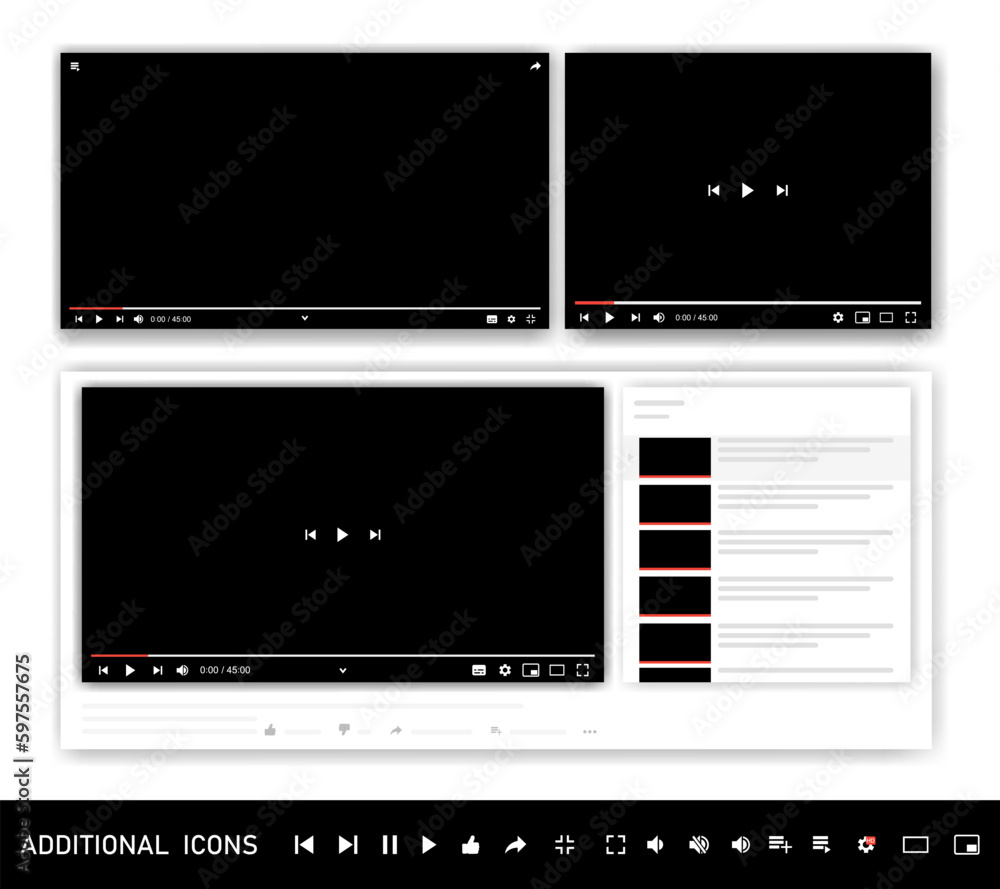 Video player template of different shapes for web or mobile applications. Vector illustration. Video player template of different shapes for web or mobile applications. Vector illustration.