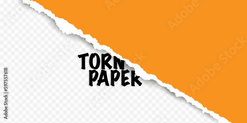 A piece of torn, orange paper with a soft shadow is on a gray painted background for text. Vector illustration. eps 10