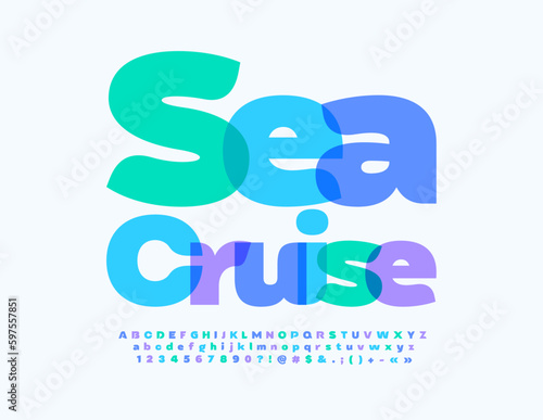 Vector creative logo Sea Club. Bright Watercolor Font. Artistic Alphabet Letters and Numbers set