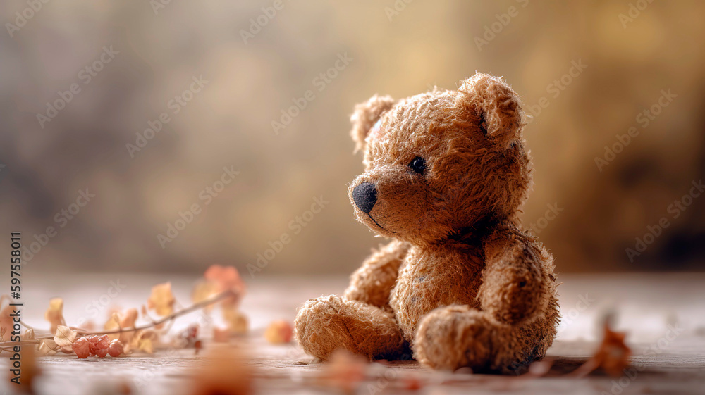 Soft and plushy teddy bear on soft ethereal background. Soft and plushy teddy bear on soft ethereal background.