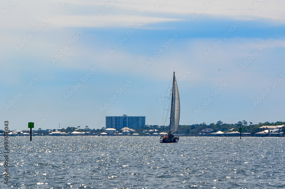 Coastal Scenery - Sailboat in the Intracoastal Waterway, Perdido Key, Florida Coastal Scenery - Sailboat in the Intracoastal Waterway, Perdido Key, Florida