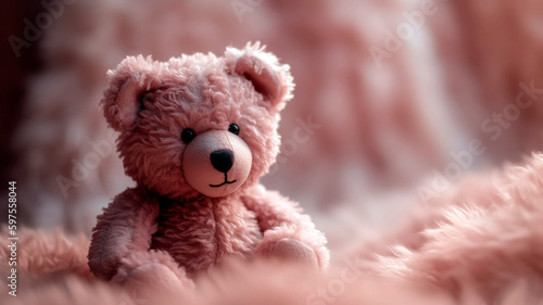 Soft and plushy teddy bear on soft ethereal background. © Melipo-Art