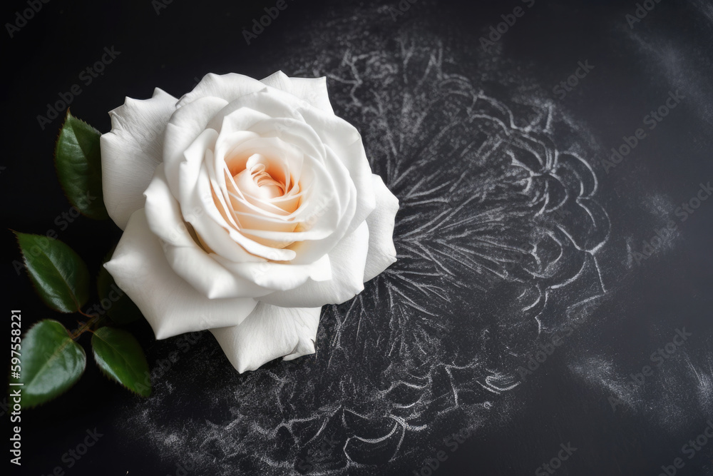 Weiße Rose vor schwarzem Hintergrund - obrazy, fototapety, plakaty 