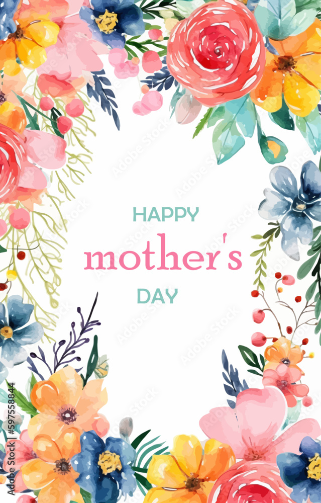 Vector gift card for mother's day. Illustration with flowers in soft pastel colors with text
