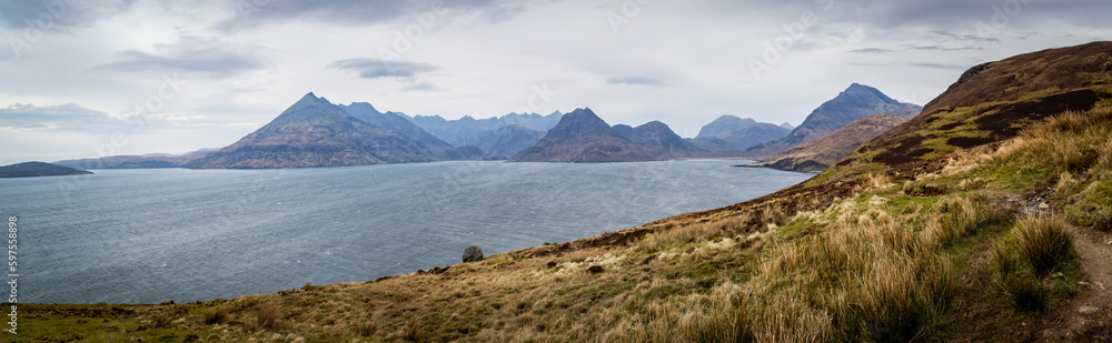 View across a bay with mountains, Scotland View across a bay with mountains, Scotland
