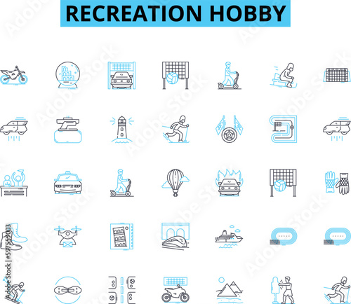 Recreation hobby linear icons set. Swimming, Cycling, Running, Yoga, Painting, Hiking, Skiing line vector and concept signs. Gardening,Photography,Reading outline illustrations Generative AI