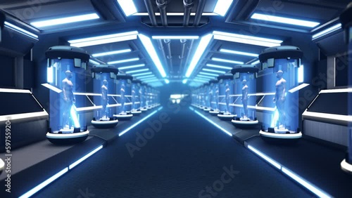 Sci Fi Chamber with Human Clones in Glass Pods Cloning facility Clone farm concept 01