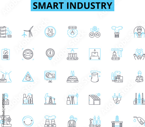 Smart industry linear icons set. Automation, Robotics, IoT, Artificial Intelligence, Big Data, Cloud Computing, Augmented Reality line vector and concept signs. Virtual Reality, Machine Generative AI