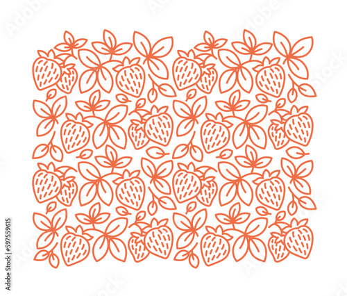 Strawberry pattern. Flourish background design element. Editable outline stroke. Vector line.