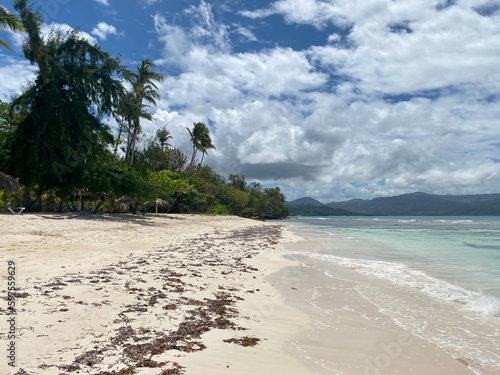 Photography beautiful white sand beach Playa Fronton in Las Galeras, Samana, Dominican Repub
