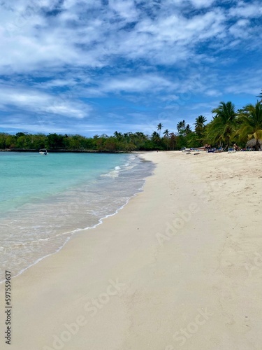 Fototapeta Naklejka Na Ścianę i Meble -  beautiful white sand and turquise water beach in La Playita, Las Galeras, Samana, Dominica Republic