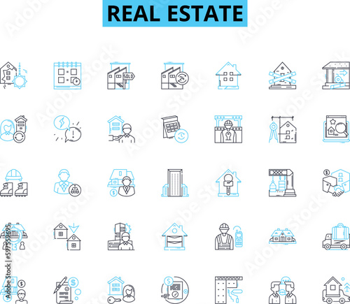 Real estate linear icons set. Property, Home, Mortgage, Investment, Agent, Equity, Rent line vector and concept signs. Broker,Lease,House outline illustrations Generative AI