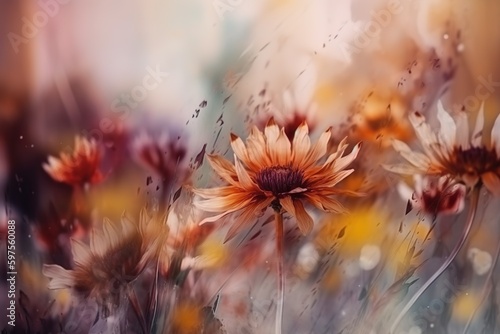 abstrakte blumen im wind. eine blumenwiese mit vielen bunten blüten (generative ai)