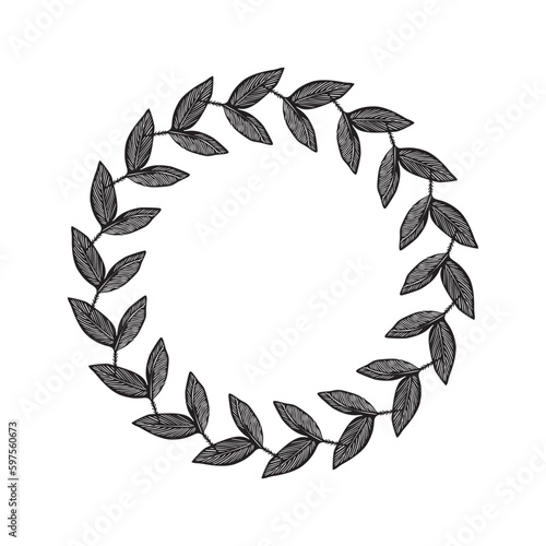 Floral scandi wreath in quirky vector style isolated on white background. Decorative frames for playful antique graphics. 