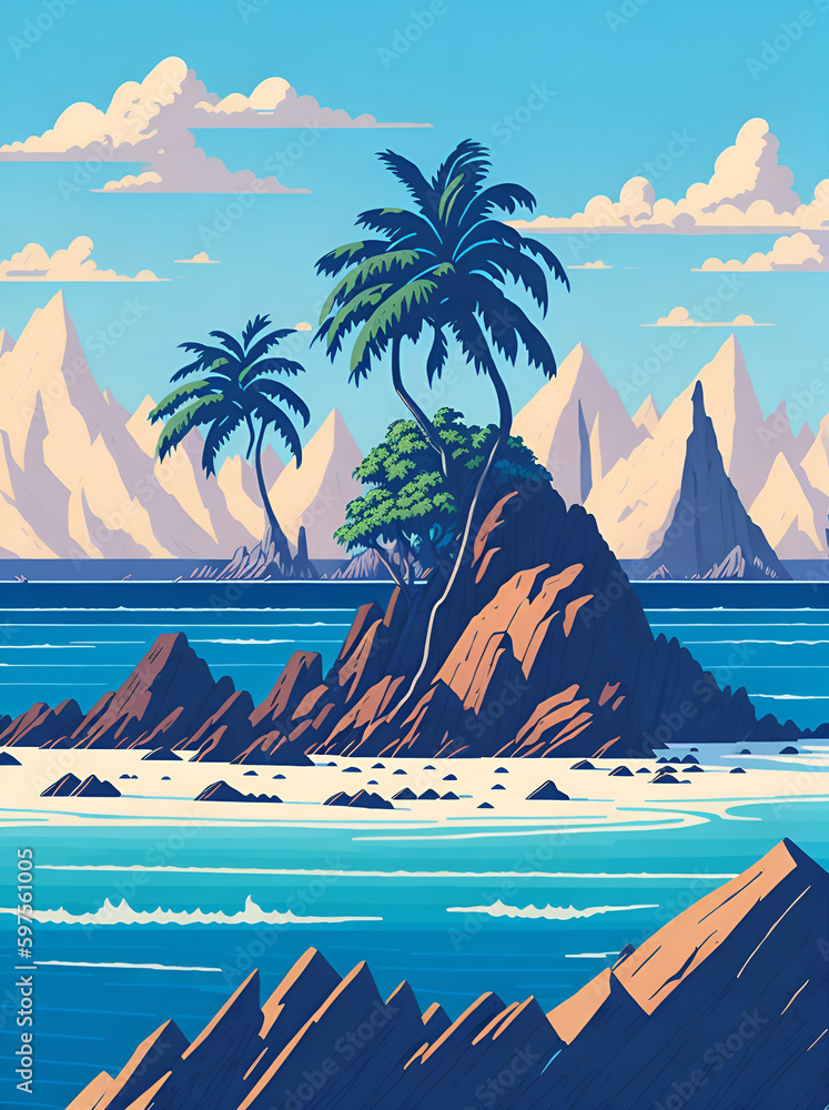 Seychelles landscape. AI generated illustration
