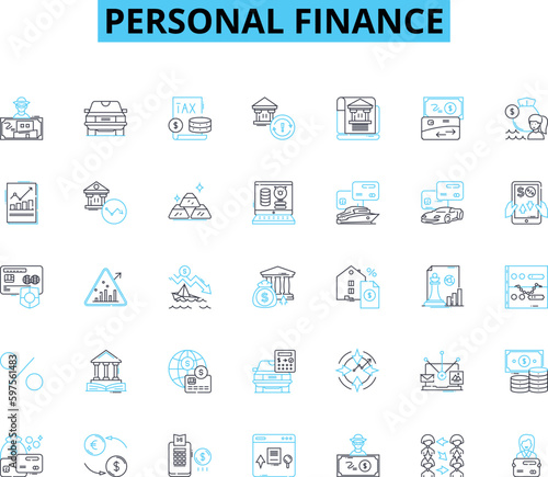 Personal finance linear icons set. Budgeting, Savings, Investment, Expenses, Credit, Debt, Retirement line vector and concept signs. Insurance,Planning,Goals outline illustrations Generative AI photo