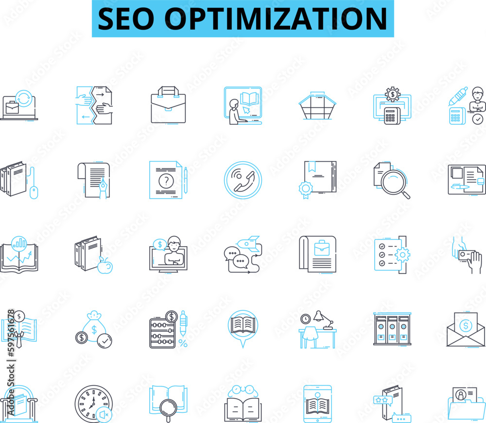 SEO optimization linear icons set. Keywords, Organic, Ranking, Traffic, Algorithm, Backlinks, SERP line vector and concept signs. Meta-tags,Analytics,Mobile-friendly outline Generative AI SEO optimization linear icons set. Keywords, Organic, Ranking, Traffic, Algorithm, Backlinks, SERP line vector and concept signs. Meta-tags,Analytics,Mobile-friendly outline Generative AI