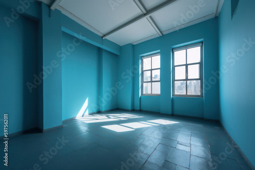 Tranquility in Blue  A Minimalist Room with a Vibrant Backdrop