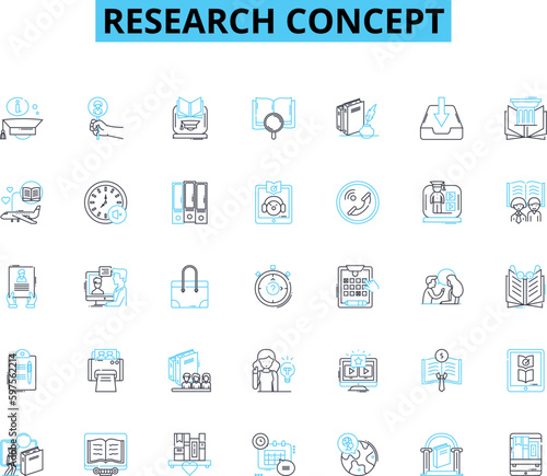 Research concept linear icons set. Experimentation, Methodology, Hypothesis, Data, Analysis, Statistics, Survey line vector and concept signs. Observation,Sampling,Empirical outline Generative AI