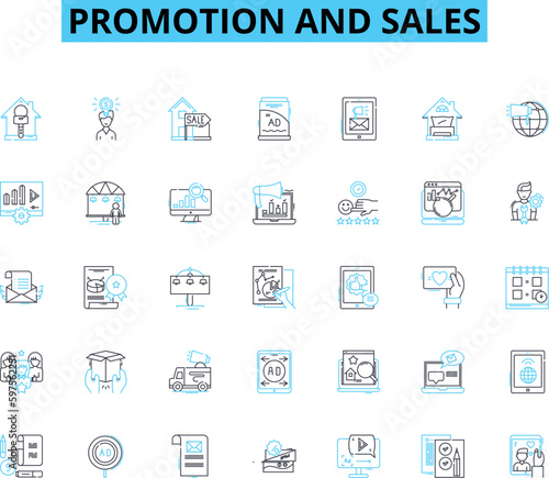 Promotion and sales linear icons set. Discounts, Offers, Coupons, Bundles, Sales, Clearance, Sale line vector and concept signs. Bargain,Event,Flash sale outline illustrations Generative AI