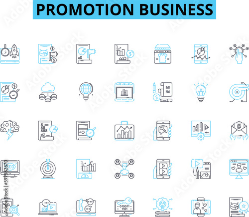 Promotion business linear icons set. Advertising, Marketing, Branding, Publicity, Promotions, Sales, Campaigns line vector and concept signs. Exposure,Engagement,Outreach outline Generative AI