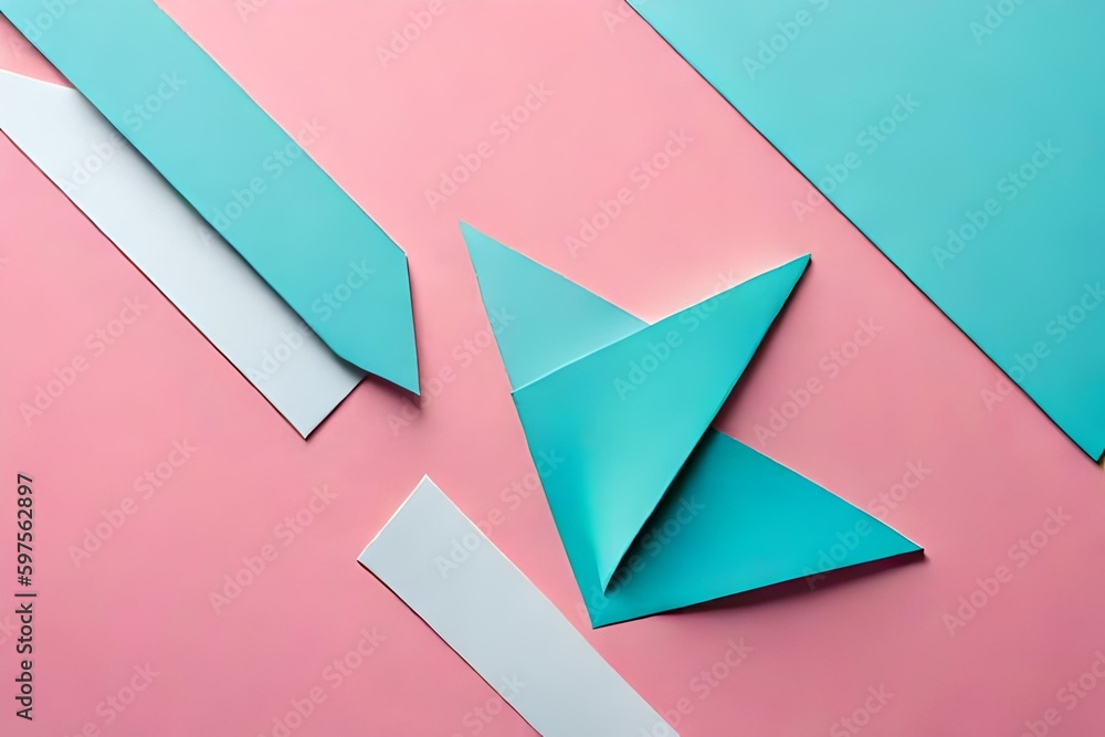 flat lay cut paper pink, white and blue texture pastel color with top view