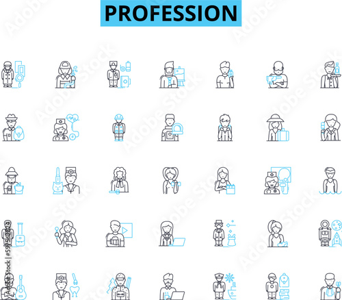 Profession linear icons set. Lawyer, Doctor, Engineer, Accountant, Teacher, Chef, Artist line vector and concept signs. Musician,Athlete,Writer outline illustrations Generative AI